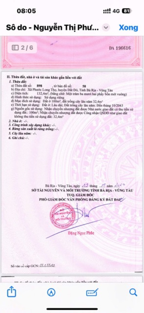 Đất nền xã Đất Đỏ - Diện tích 134m2 mặt tiền đường nhựa Nguyễn Huệ