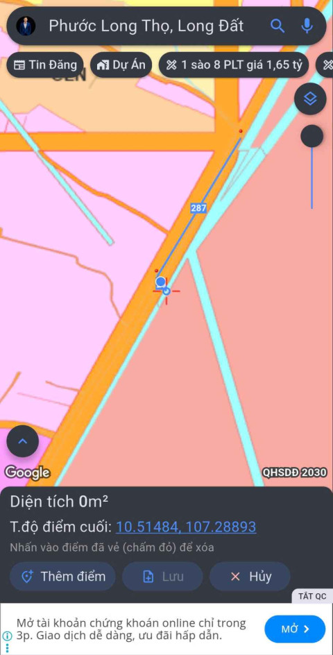 Bán đất mặt tiền đường Phạm Hùng. Cạnh cổng 2 kcn Đất Đỏ. Dt 1000m2